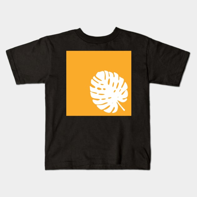 Simple palm leaf in orange Kids T-Shirt by bigmoments